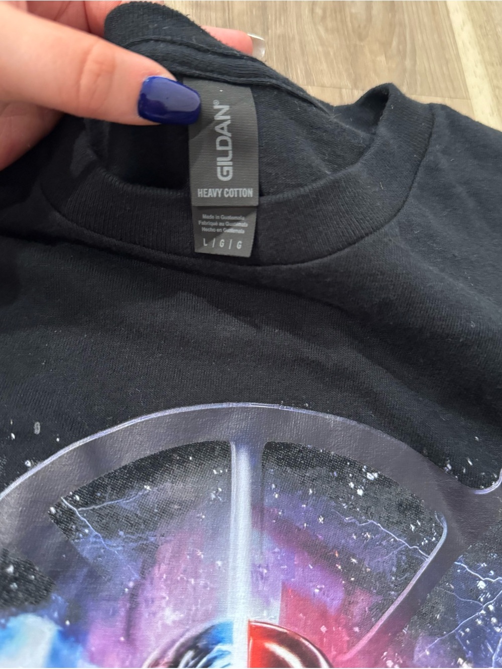 Men’s Gildan Black Star Wars Graphic Tee with Blue & Red Split Vader/Anakin Art - Picture 2 of 3